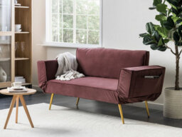 Beliani Sofa Bed 2 Seater Saarela Velvet Pink - thumbnail 2