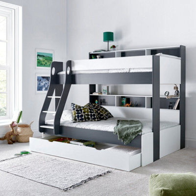 Bedmaster Oliver Grey And White Triple Sleeper Storage Bunk Bed Without Drawer - image 1