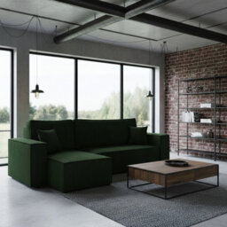 Karl Living Room Sofa Bed With Storage Chipboard Frame Wave Spring Loose Cushions 244X145X83 Cm Universal Side Green