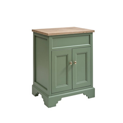 Homestylestore Pastel Green And Oak 645mm Bathroom Vanity Unit And Brushed Brass Classic Round Handles - image 1