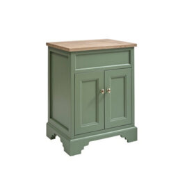 Homestylestore Pastel Green And Oak 645mm Bathroom Vanity Unit And Brushed Brass Classic Round Handles - thumbnail 1