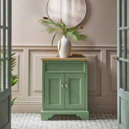 Homestylestore Pastel Green And Oak 645mm Bathroom Vanity Unit And Brushed Brass Classic Round Handles - thumbnail 2