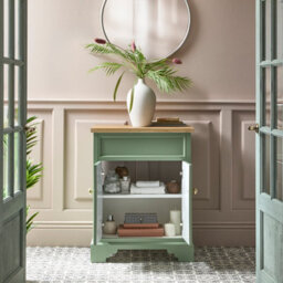 Homestylestore Pastel Green And Oak 645mm Bathroom Vanity Unit And Brushed Brass Classic Round Handles - thumbnail 3