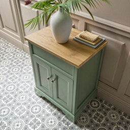 Homestylestore Pastel Green And Oak 645mm Bathroom Vanity Unit And Brushed Brass Classic Round Handles - thumbnail 4