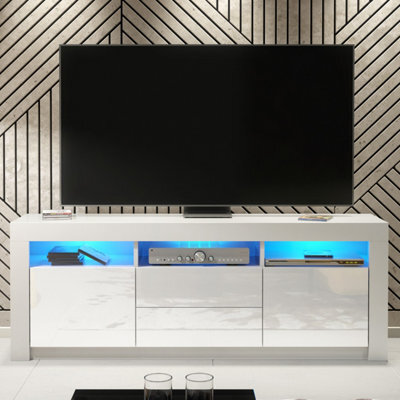 Creative Furniture Shine Tv Unit 160Cm - White With Gloss Doors And Led Lights - image 1