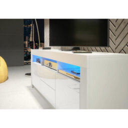 Creative Furniture Shine Tv Unit 160Cm - White With Gloss Doors And Led Lights - thumbnail 4