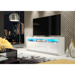 Creative Furniture Shine Tv Unit 160Cm - White With Gloss Doors And Led Lights - thumbnail 6