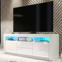 Creative Furniture Shine Tv Unit 160Cm - White With Gloss Doors And Led Lights - thumbnail 5
