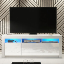 Creative Furniture Shine Tv Unit 160Cm - White With Gloss Doors And Led Lights - thumbnail 1