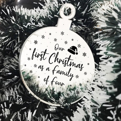 Red Ocean 1St Christmas As A Family Of Four Engraved Tree Decoration Babys 1St Xmas Gift - image 1