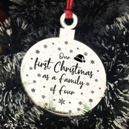 Red Ocean 1St Christmas As A Family Of Four Engraved Tree Decoration Babys 1St Xmas Gift - thumbnail 3
