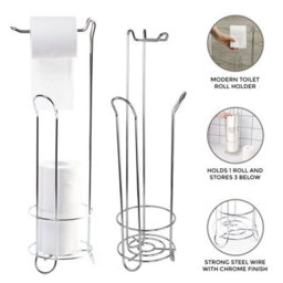Crystals Chrome Free Standing Toilet Paper 4 Roll Storage Holder Stand Bathroom - thumbnail 3