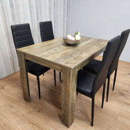 Kosy Koala Dining Table And 4 Chairs Rustic Effect Wood Table With 4 Black Leather Dining Chairs - thumbnail 7