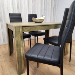 Kosy Koala Dining Table And 4 Chairs Rustic Effect Wood Table With 4 Black Leather Dining Chairs - thumbnail 4