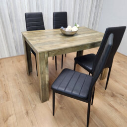 Kosy Koala Dining Table And 4 Chairs Rustic Effect Wood Table With 4 Black Leather Dining Chairs - thumbnail 6