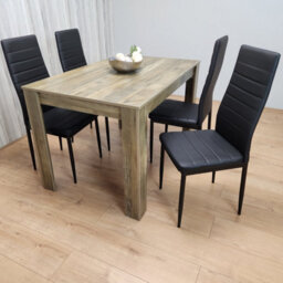 Kosy Koala Dining Table And 4 Chairs Rustic Effect Wood Table With 4 Black Leather Dining Chairs - thumbnail 3