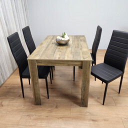 Kosy Koala Dining Table And 4 Chairs Rustic Effect Wood Table With 4 Black Leather Dining Chairs - thumbnail 5