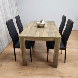 Kosy Koala Dining Table And 4 Chairs Rustic Effect Wood Table With 4 Black Leather Dining Chairs - thumbnail 2