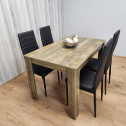 Kosy Koala Dining Table And 4 Chairs Rustic Effect Wood Table With 4 Black Leather Dining Chairs - thumbnail 1