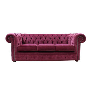 Chesterfield Handmade 3 Seater Sofa Pimlico Burgandy Fabric In Classic Style - image 1