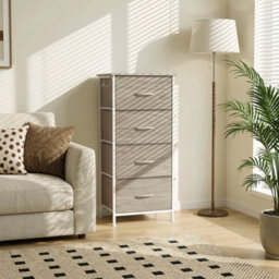 Fabric Chest Of Drawers, 4 Drawer Dresser For Bedroom, Natural Wood - thumbnail 6