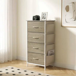 Fabric Chest Of Drawers, 4 Drawer Dresser For Bedroom, Natural Wood - thumbnail 5