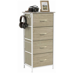 Fabric Chest Of Drawers, 4 Drawer Dresser For Bedroom, Natural Wood - thumbnail 1