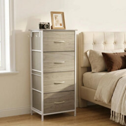 Fabric Chest Of Drawers, 4 Drawer Dresser For Bedroom, Natural Wood - thumbnail 3