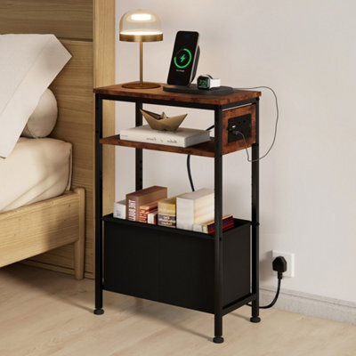 Levede Slim Side Table With Charging Station Storage Narrow End Table Sofa - image 1