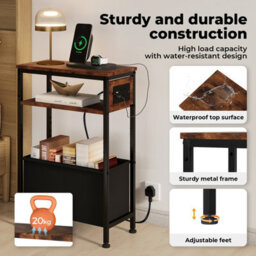 Levede Slim Side Table With Charging Station Storage Narrow End Table Sofa - thumbnail 8