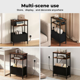 Levede Slim Side Table With Charging Station Storage Narrow End Table Sofa - thumbnail 7