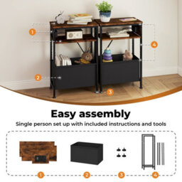 Levede Slim Side Table With Charging Station Storage Narrow End Table Sofa - thumbnail 9