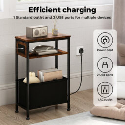 Levede Slim Side Table With Charging Station Storage Narrow End Table Sofa - thumbnail 5