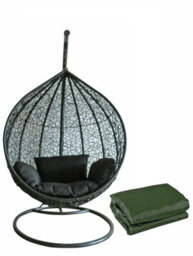 D Pro T Homeware Rattan Swing Egg Chair Black Outdoor Garden Patio Hanging Furniture - thumbnail 2