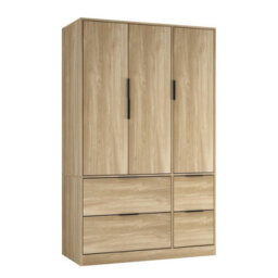 Urbn-Living Urbnliving 3 Door Wardrobe With 4 Drawers Wooden Bedroom Storage Cupboard With Hanging Rail For Clothes - Oak Unit & Oak Doors & - thumbnail 1