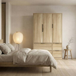 Urbn-Living Urbnliving 3 Door Wardrobe With 4 Drawers Wooden Bedroom Storage Cupboard With Hanging Rail For Clothes - Oak Unit & Oak Doors & - thumbnail 6