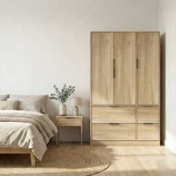 Urbn-Living Urbnliving 3 Door Wardrobe With 4 Drawers Wooden Bedroom Storage Cupboard With Hanging Rail For Clothes - Oak Unit & Oak Doors & - thumbnail 2