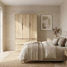 Urbn-Living Urbnliving 3 Door Wardrobe With 4 Drawers Wooden Bedroom Storage Cupboard With Hanging Rail For Clothes - Oak Unit & Oak Doors & - thumbnail 3