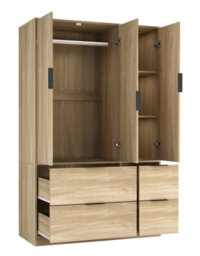 Urbn-Living Urbnliving 3 Door Wardrobe With 4 Drawers Wooden Bedroom Storage Cupboard With Hanging Rail For Clothes - Oak Unit & Oak Doors & - thumbnail 8