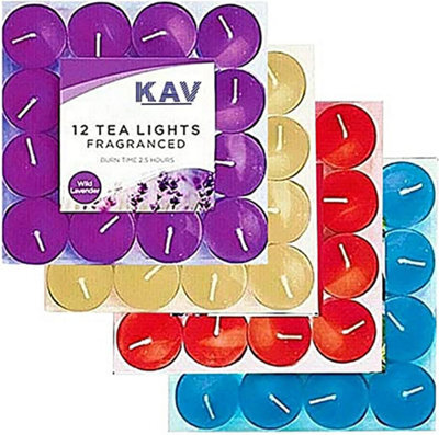 Kav 48 Pack Fragranced Tealight Candle For Weddings Christmas Spa Home Décor Fresh Berries Wild Lavender Vanilla Mountain Spring