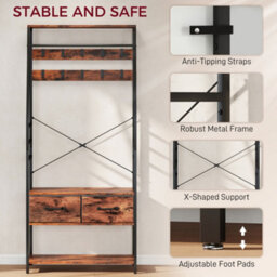 Homcom Coat Rack With Shoe Storage, Bench And 10 Hooks, Rustic Brown - thumbnail 7