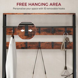 Homcom Coat Rack With Shoe Storage, Bench And 10 Hooks, Rustic Brown - thumbnail 5