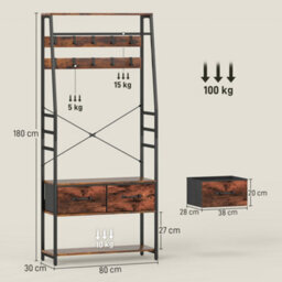 Homcom Coat Rack With Shoe Storage, Bench And 10 Hooks, Rustic Brown - thumbnail 3