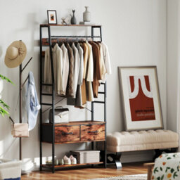 Homcom Coat Rack With Shoe Storage, Bench And 10 Hooks, Rustic Brown - thumbnail 8