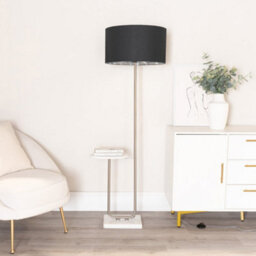 Valuelights Tavel Chrome Floor Lamp With Table And Black With Chrome Inner Lamp Shade And Led Bulb - thumbnail 3