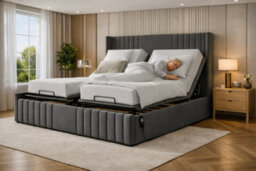Wingback Adjustable Mobility Manhattan Bed With Mattress And Headboard, Dark Grey
