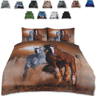 TheWhiteWater Limited Wild West Horses Bed Set- 3D Animal Printed Single Beddings Duvet Cover + One Matching Pillowcase - image 1