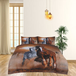 TheWhiteWater Limited Wild West Horses Bed Set- 3D Animal Printed Single Beddings Duvet Cover + One Matching Pillowcase - thumbnail 5