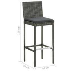 Berkfield 5 Piece Garden Bar Set With Cushions Poly Rattan Grey - thumbnail 8