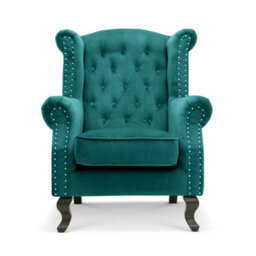 Velvet Wingback Fireside Chair Armchair With Buttons Teal Turquoise - thumbnail 6